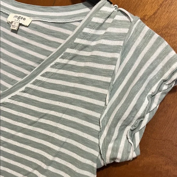 Umgee Gray and White Striped V-Neck Tee - Picture 3 of 3